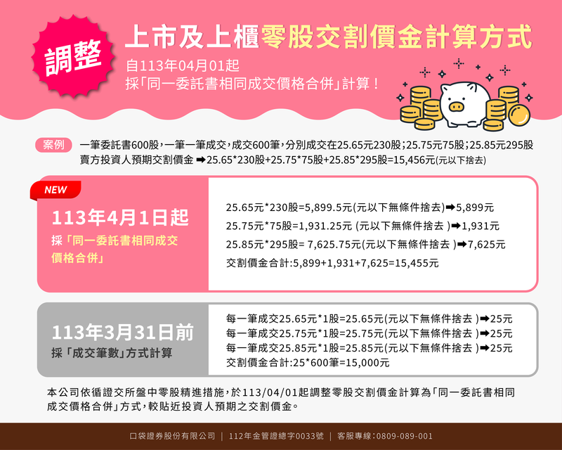 零股交割價金計算