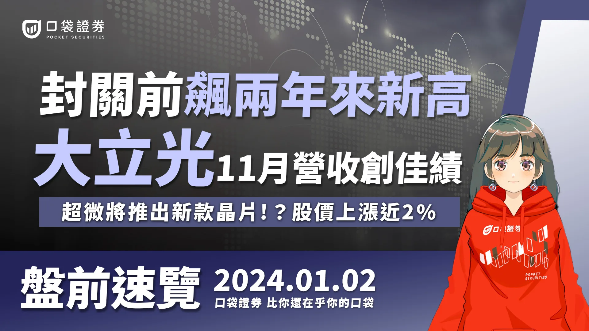 2024.01.02 星期二-大立光11月營收創佳績,封關前飆兩年來新高!超微將推出新款晶片!?股價上漲近2%!
