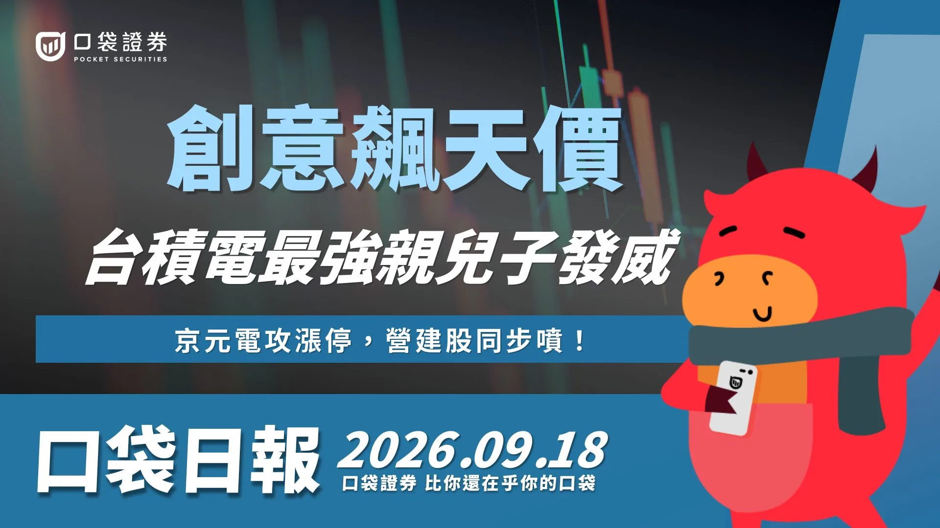 創意飆天價,台積電最強親兒子!京元電攻漲停,營建股同步噴!|口袋日報|2026.09.18